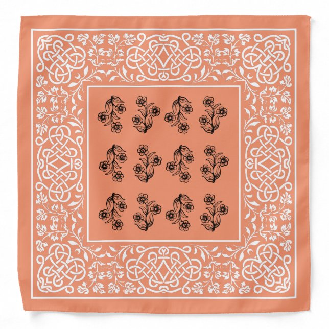 Coral Pink / Peach Bandana with Celtic Knots (Front)