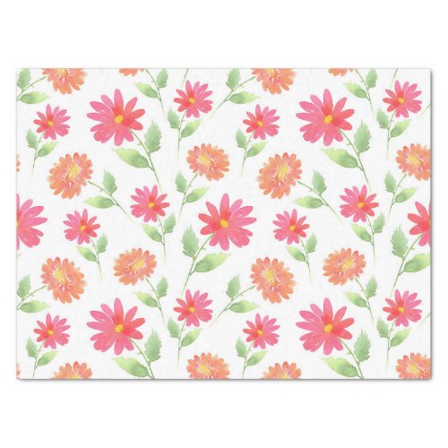 Coral Pink Peach Watercolor Daisy Pattern Tissue Paper