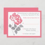 Coral Pink Peony with Gray Reply Card (Front/Back)