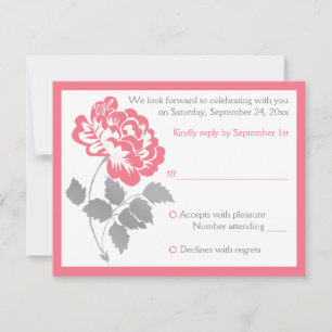 Coral Pink Peony with Gray Reply Card