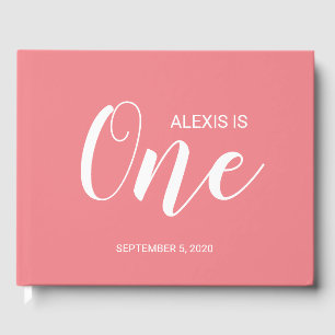 Coral Pink Personalized First Birthday Guestbook