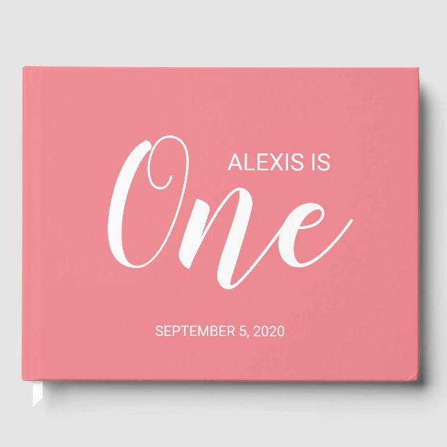 Coral Pink Personalized First Birthday Guestbook (Front)