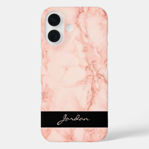 Coral Pink Polished Marble Stone with Name iPhone 16 Case