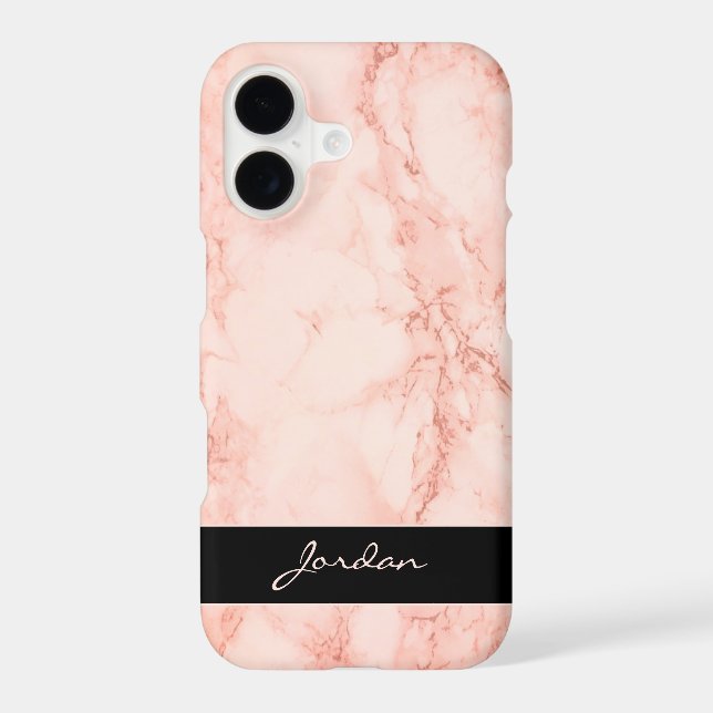 Coral Pink Polished Marble Stone with Name Case-Mate iPhone Case (Back)