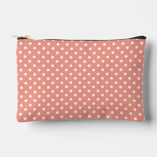 Coral Pink Polka Dot Accessory Zipper Pouch (Front)