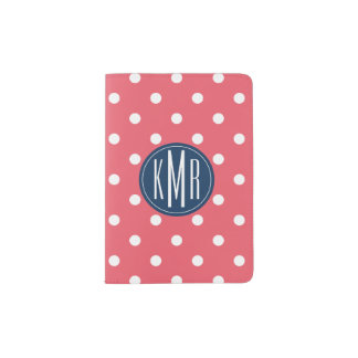 Coral Pink Polka Dot Monogram Passport Holder