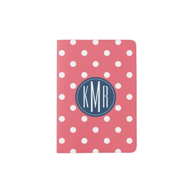 Coral Pink Polka Dot Monogram Passport Holder (Front)