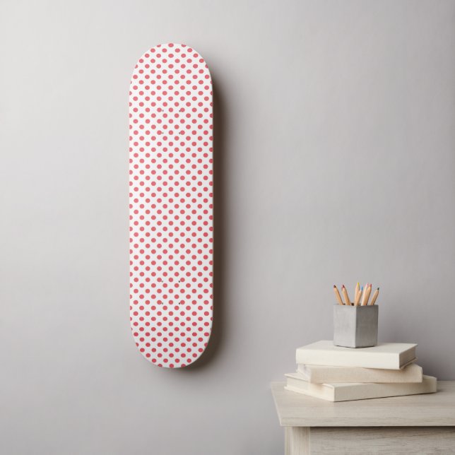 Coral Pink Polka Dots by Shirley Taylor Skateboard Deck (Wall Art)