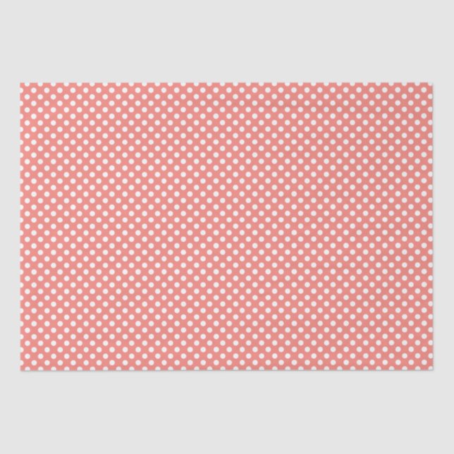 Coral Pink Polka Dotted Pattern Tissue Paper (Front)