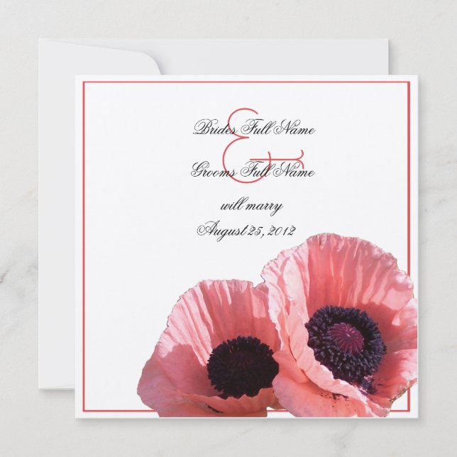 Coral Pink Poppies Invitation (Front)
