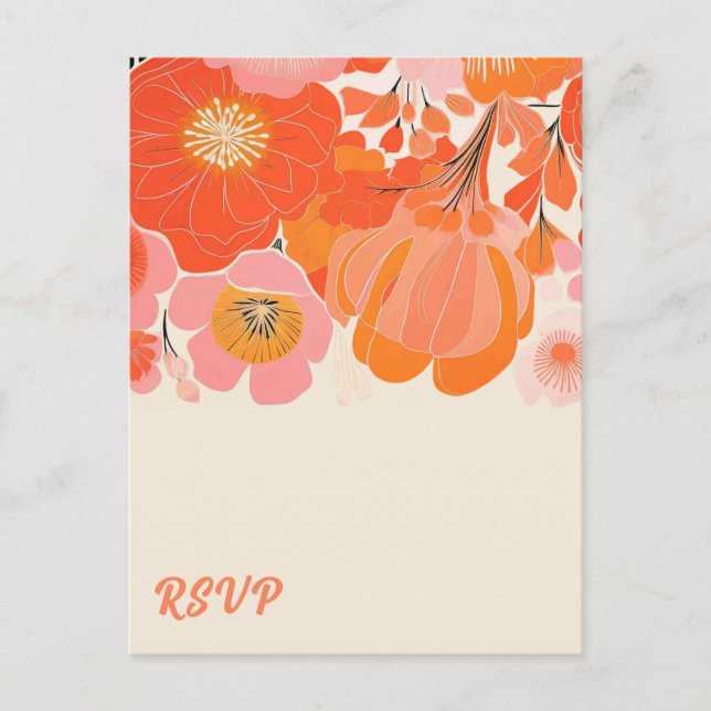 Coral Pink Poppy Flower RSVP Postcard (Front)