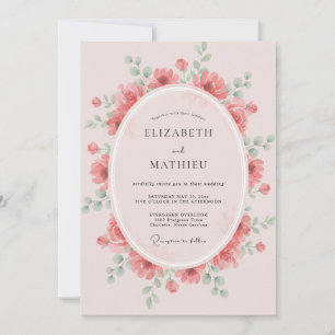 Coral Pink Poppy Wedding Invitation