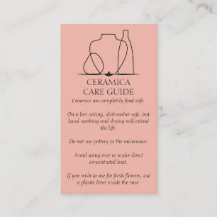Coral Pink Pottery Vase Ceramic Care Instructions Business Card