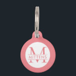 Coral Pink Pretty Girly Monogram Pet ID Tag<br><div class="desc">Add your cat, dog, or pet's name and monogram to a simple cute, minimal, and modern ID tag with a bright coral pink border. All colors and fonts can be changed by clicking "customize further" to design your own pet charm. Coordinating pet accessories are available in the Paper Grape Designer...</div>