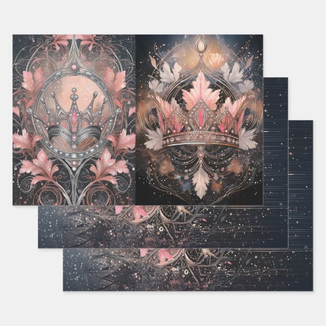 Coral Pink Princess, Royal Fantasy Wrapping Paper Sheets (Set)