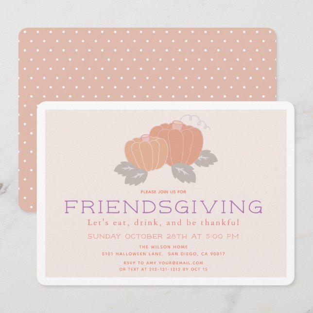 Coral Pink Pumpkin Friendsgiving Invitation (Front/Back)