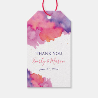 Coral Pink & Purple Abstract Watercolor Wedding Gift Tags