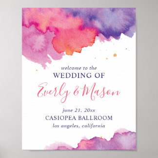 Coral Pink & Purple Abstract Watercolor Wedding Poster