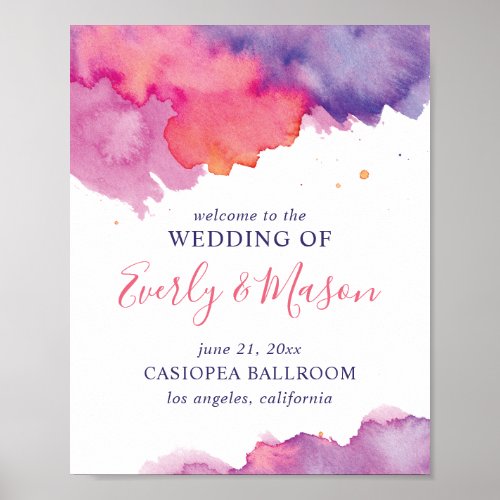 Coral Pink  Purple Abstract Watercolor Wedding Poster