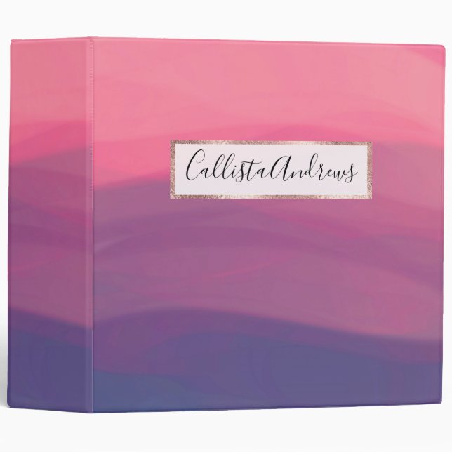 Coral Pink Purple Modern Abstract Waves Art 3 Ring Binder (Front/Spine)
