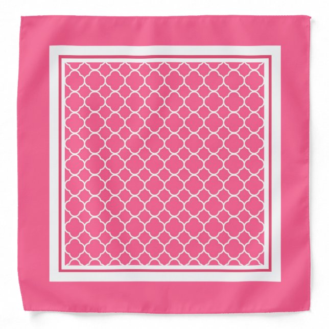 Coral Pink Quatrefoil Border Pattern Bandana (Front)