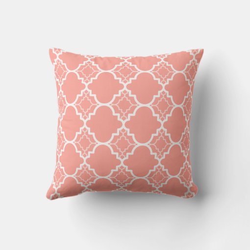 Coral Pink Quatrefoil Geometric Pattern Throw Pillow Zazzle