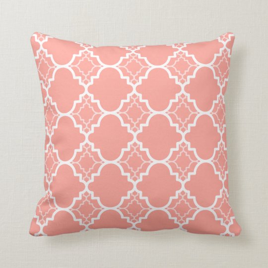 Coral Pink Quatrefoil Geometric Pattern Throw Pillow Zazzle