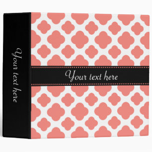 Coral Pink Quatrefoil Pattern 3 Ring Binder