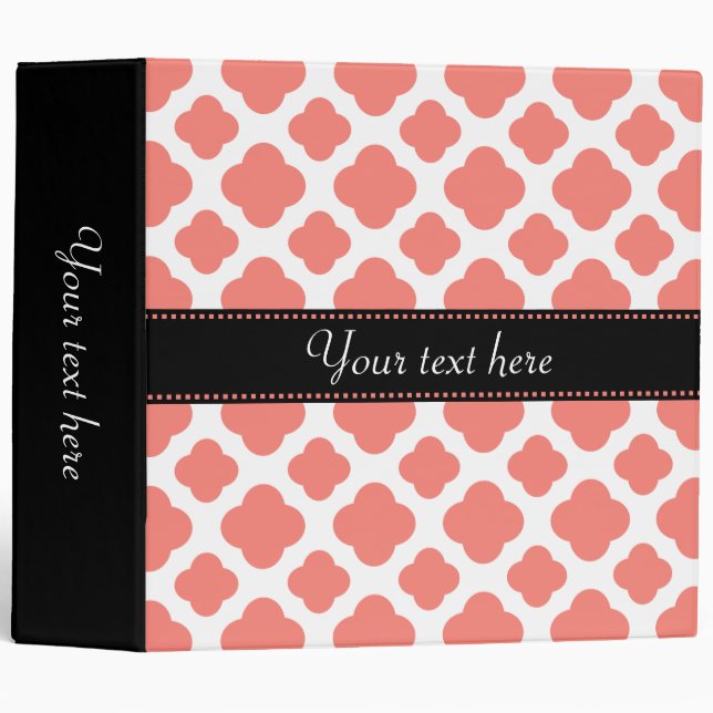 Coral Pink Quatrefoil Pattern 3 Ring Binder (Front/Spine)