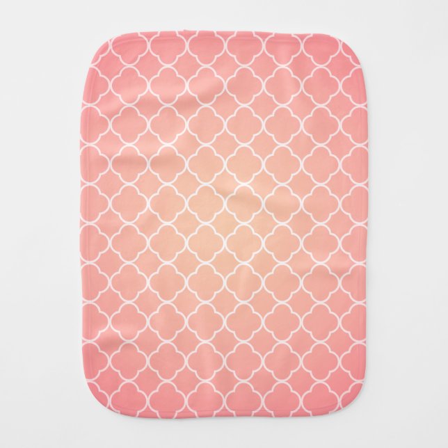 Coral Pink Quatrefoil Pattern Baby Burp Cloth (Front)