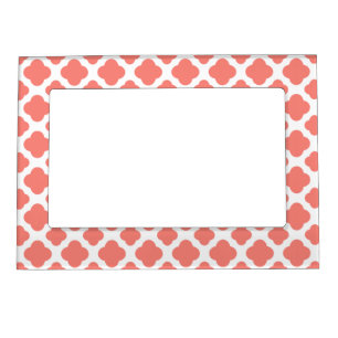 Coral Pink Quatrefoil Pattern Magnetic Frame