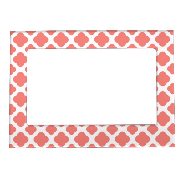 Coral Pink Quatrefoil Pattern Magnetic Frame (Front)