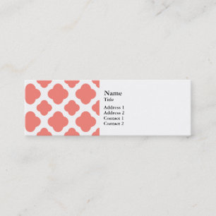 Coral Pink Quatrefoil Pattern Mini Business Card