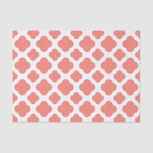 Coral Pink Quatrefoil Pattern Tissue Paper (Front)