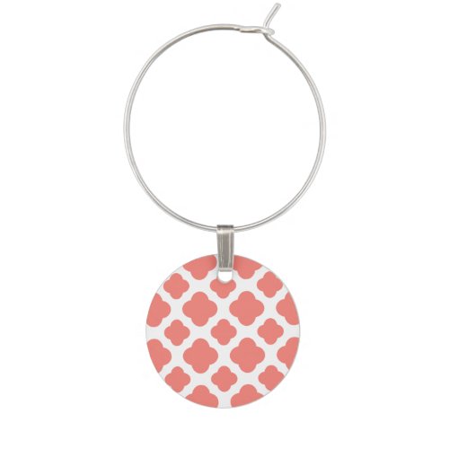 Coral Pink Quatrefoil Pattern Wine Glass Charm