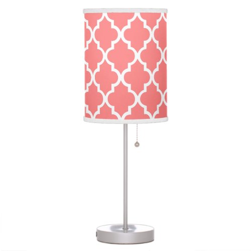Coral Pink Quatrefoil Tiles Pattern Table Lamp