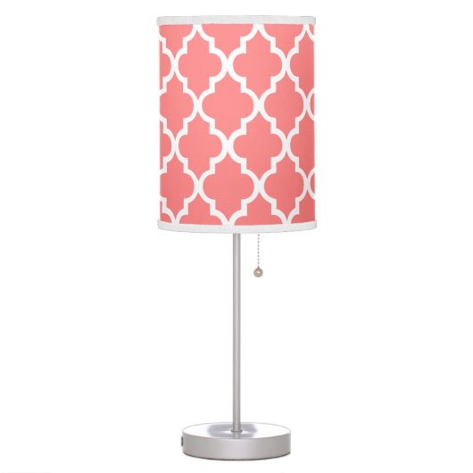 Coral Pink Quatrefoil Tiles Pattern Table Lamp (Left)
