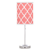 Coral Pink Quatrefoil Tiles Pattern Table Lamp (Back)