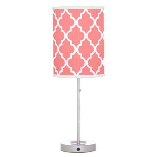 Coral Pink Quatrefoil Tiles Pattern Table Lamp Zazzle