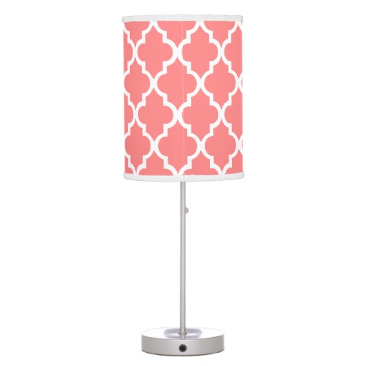 Coral Pink Quatrefoil Tiles Pattern Table Lamp (Back)