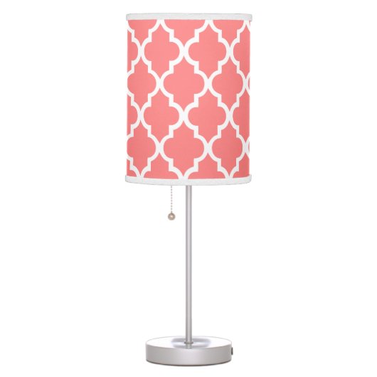 Coral Pink Quatrefoil Tiles Pattern Table Lamp (Right)