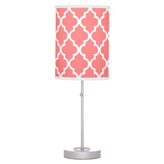 Coral Pink Quatrefoil Tiles Pattern Table Lamp (Front)