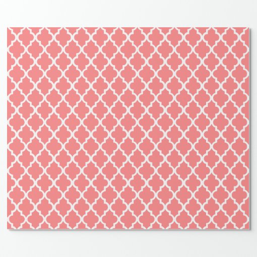 Coral Pink Quatrefoil Tiles Pattern Wrapping Paper Zazzle