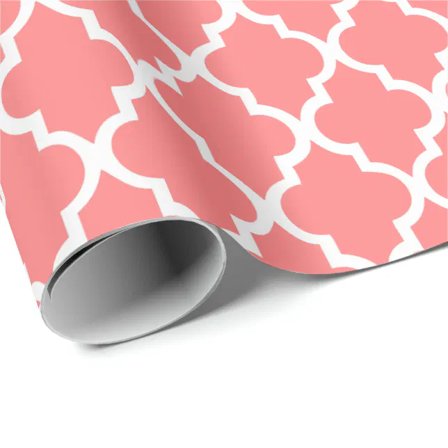 Coral Pink Quatrefoil Tiles Pattern Wrapping Paper Zazzle