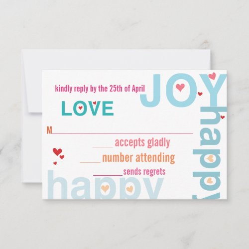 Coral Pink Red Aqua Modern Typography Wedding RSVP