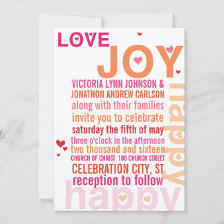 Coral Pink Red Modern Typography Wedding Invitation