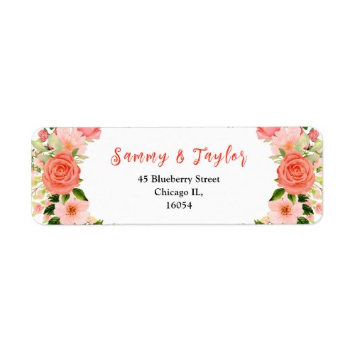 Coral Pink Red Roses and Foliage Label