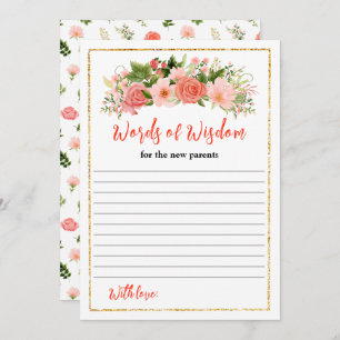 Coral Pink Red Roses Baby Shower Words Of Wisdom Invitation