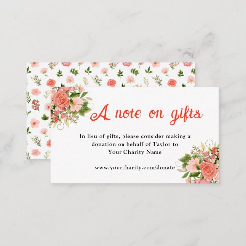 Coral Pink Red Roses Floral Birthday Note On Gifts Enclosure Card