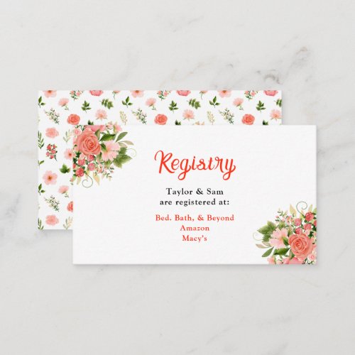 Coral Pink Red Roses Floral Wedding Registry Enclosure Card